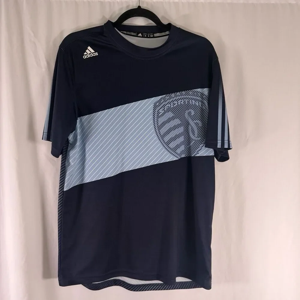 Sporting Kansas City ADIDAS Men's Medium Blue Striped Short Sleeve Crew Neck